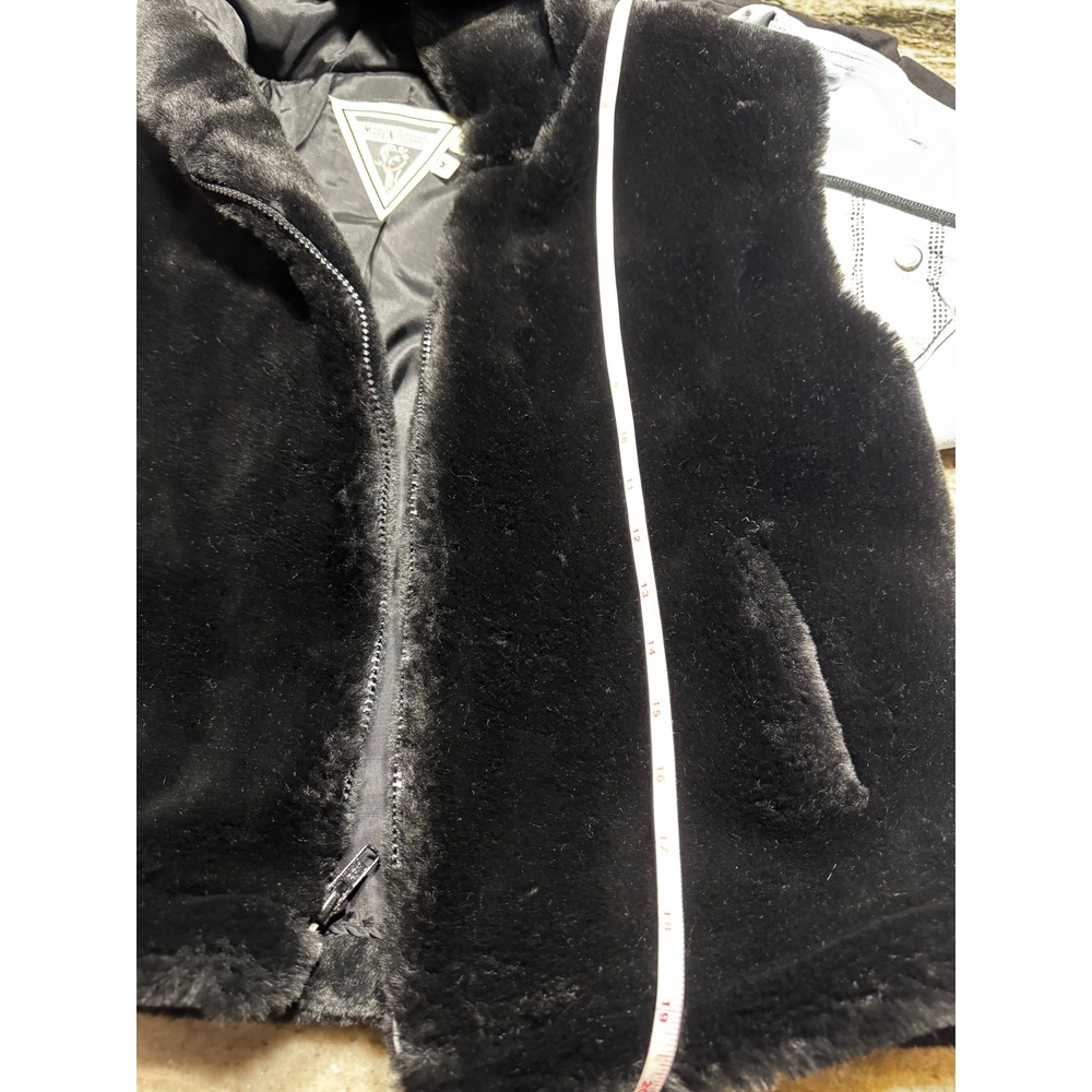 VTG Marvin Richards Faux Fur Hooded Vest Womens Medium Black Vintage Zip  USA - Picture 5 of 8